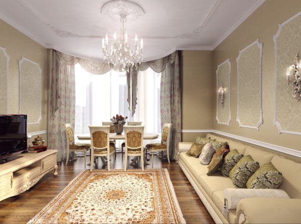 Роскошный интерьер гостиной в классическом стиле