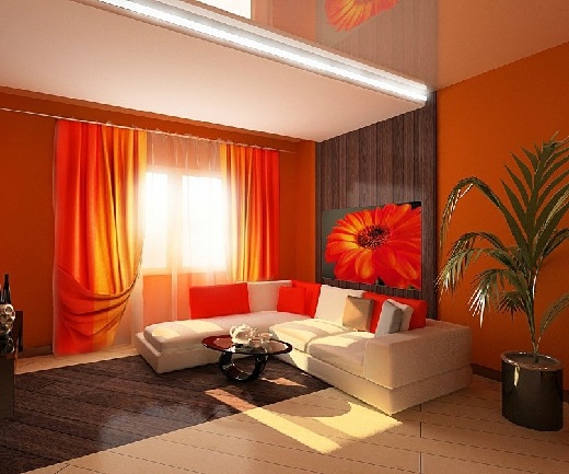 Дизайн интерьера гостиной в красных цветах