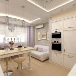 Кухня 14 кв м с диваном и барной стойкой
