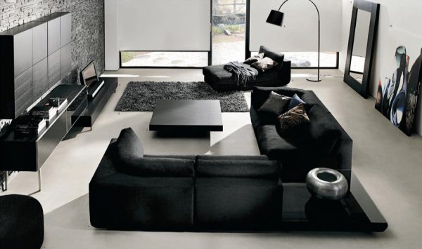 Дизайн гостиной в черном цвете