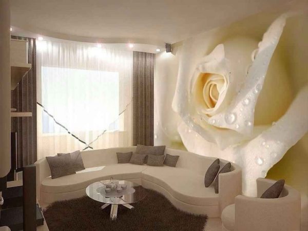 Фотообои с розами в интерьере гостиной 