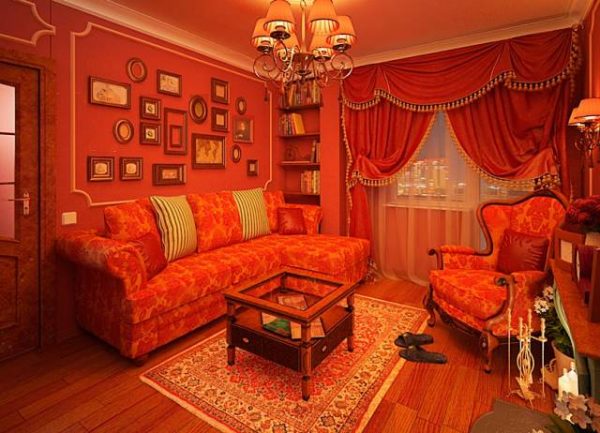 Красная гостиная в викторианском стиле