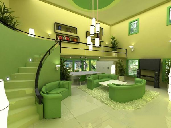 Современная зеленая гостиная
