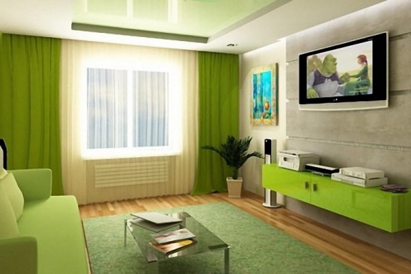 Зеленый дизайн гостиной.
