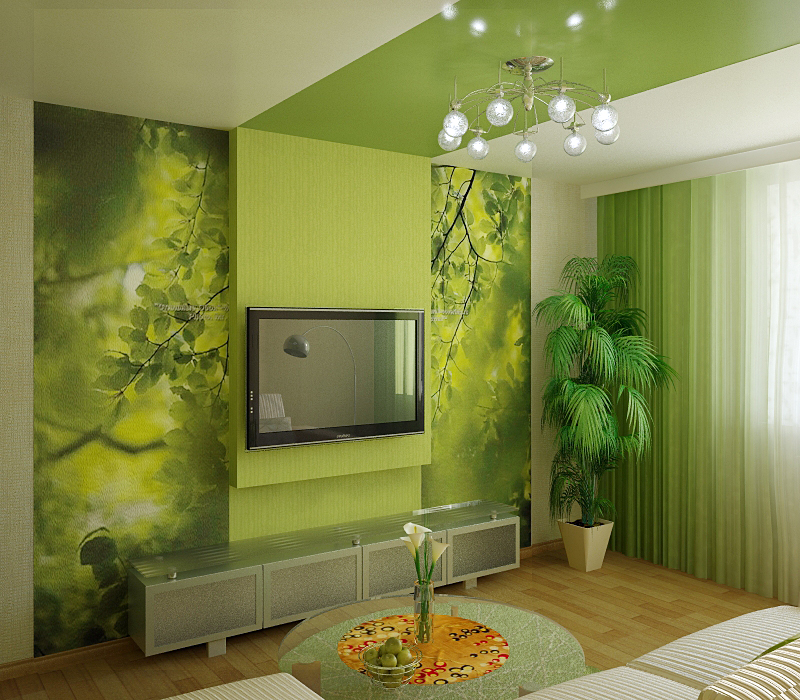 Гостиная в зеленых тонах - фото, интерьеры, мебель, шторы