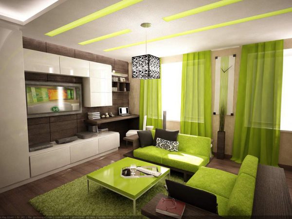 Современная гостиная в зеленых тонах